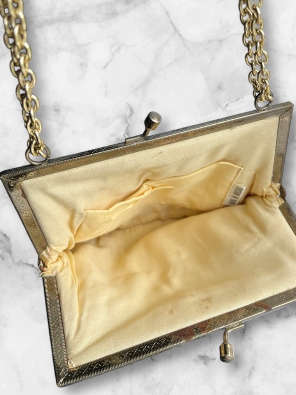 Vintage Gold Sequin Evening Bag Beaded Gold Tone Frame Chain Strap - Picture 4 of 14